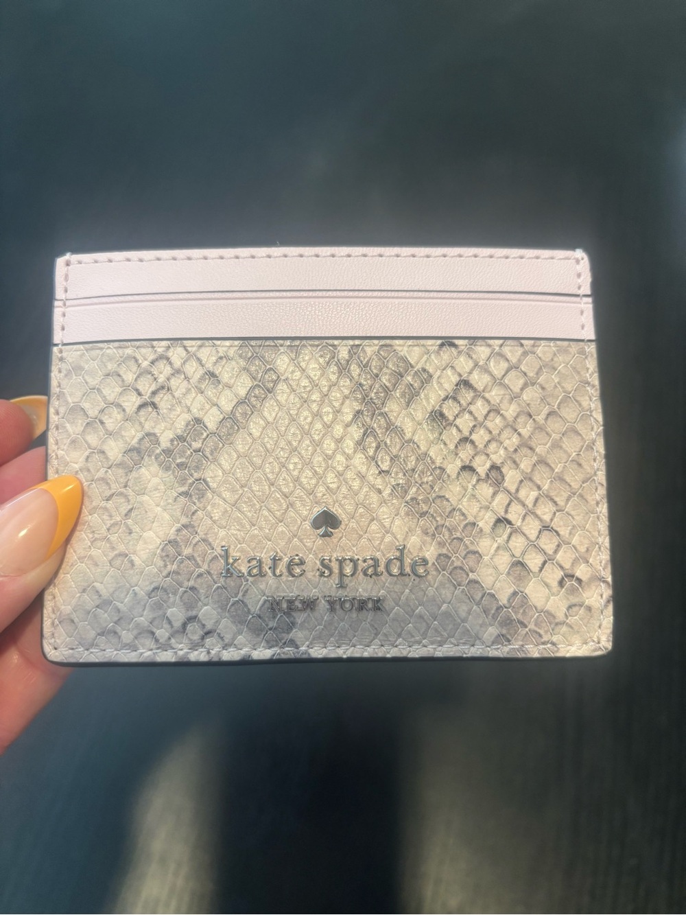 kate spade Pink Trim Gray Snake-Embossed Card Holder